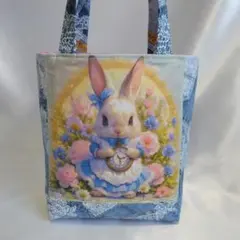 トート　ハンドメイドトートバッグ　うさぎ柄　パネル生地