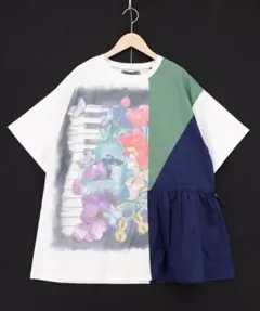 イズスカラー 562227：楽器×お花のブローチ柄 アシメ配色切替チュニックのサムネイル