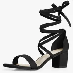 レディース レースアップサンダル オープントゥ ミドルチャンキーヒールシューズ