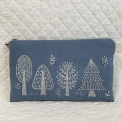 手刺繍 フラットポーチ