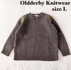 オールドダービーニットウェア　クルーネック　毛100% 肩パッチワーク　L