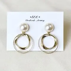 876★パール×ゴールドリング　シンプル　ハンドメイド　ピアス　イヤリング