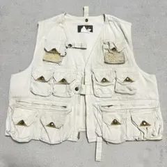 90s Schott ダック マルチポケット フィッシングベスト L ベージュ