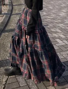 FRIFUL ティアードロングスカート チェック 赤