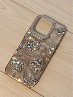 iPhone16proケース ハート型 ラメストーン ピンクゴールド