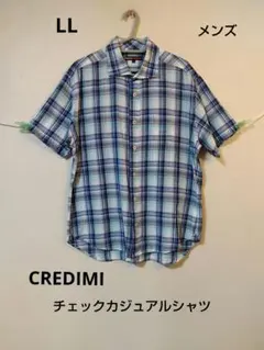 CREDIMI 半袖チェックシャツ ブルー系 LLサイズのサムネイル