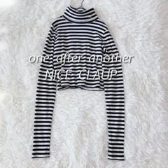 ナイスクラップ リブニット ボーダー タートルネック ロングスリーブ ロゴ刺繍