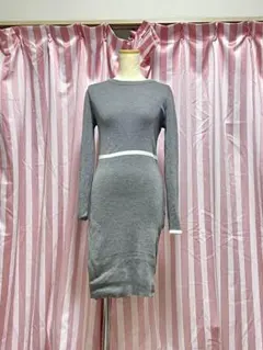 グレー タイトフィット ミニワンピース 長袖