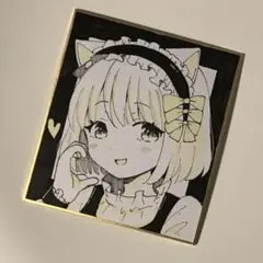 手描きイラスト アナログイラスト オリジナル 創作 女の子 色紙　猫耳ボブ