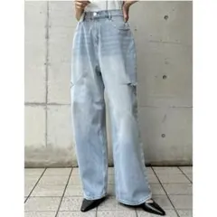 リエディ★サイドスリットワイドストレートコットンデニムパンツ