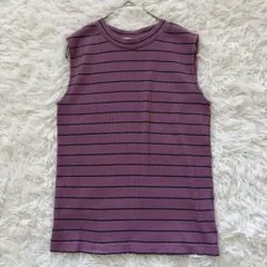 MOUSSY　ボーダーノースリーブカットソー　F　パープル　タンク◆A1406