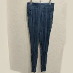 輸入古着 柔らか シワ加工 リラックスパンツ S インディゴ ゆったり 部屋着