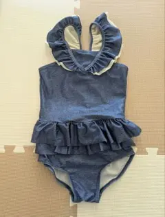 キッズ ワンピース水着 140cm デニム風 フリル 女の子