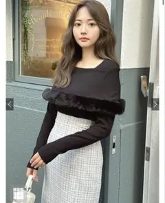 ファー付きケープ風ニットトップス[an1344]ピンク