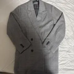 チェック　コート　グレー