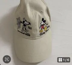 Steamboat Willie 歴代ミッキー刺繍キャップ アイボリー レトロ