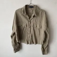 ZARA カーキ クロップドシャツ Lサイズ