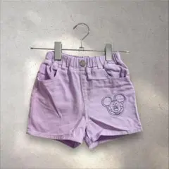 しまむらLITTC リトシー ミッキー デニムショートパンツ パープル紫 100