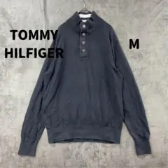 トミーヒルフィガー メンズニット M ヘンリーネック 紺 コットン【8068】