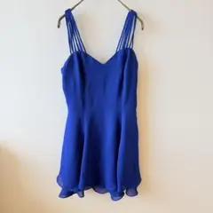 青いVネックドレス ストラップデザイン　ミニワンピ　チュニック