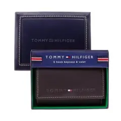 トミーヒルフィガー キーケース 6連 レザー 本革 ブラウン キーリング 茶色