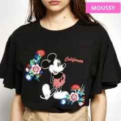MOUSSY ミッキーフリル袖刺繍Tシャツ mus ディズニー花柄のサムネイル