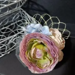 花のコサージュ ネット付き ピンク 青