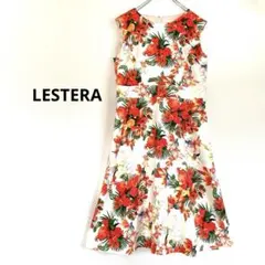 美品 レステラ 花柄ワンピース 【洗える】　花柄 フレア Ａライン Ｌ　華やかのサムネイル