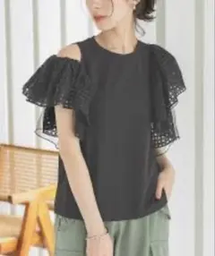 Donoban ドノバン チュール レース アシメ Tシャツ ブラック 黒のサムネイル