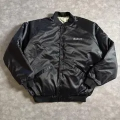 ヴィンテージ　黒サテンスタジャン 刺繍ロゴ Recycled XL相当メンズ古着