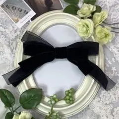 ベロアとオーガンジーのダブルリボンヘアクリップ