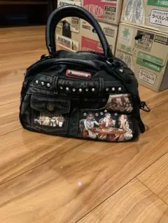 NICOLE LEE ブラックショルダーバッグ、デニム生地のサムネイル