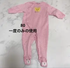 美品　ミキハウス 足つきカバーオール ロンパース クマ チェック