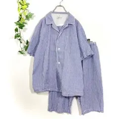 無印良品 MUJI パジャマ 上下セット ルームウェア ストライプ ブルー XL