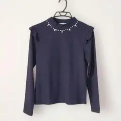 【未使用】ネイビー ビジュー付き 長袖トップス
