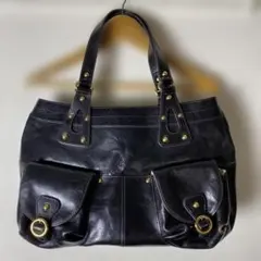 MICHEL KLEIN PARIS レザートートバッグ 黒 ゴールドスタッズ