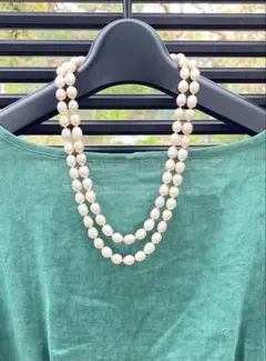 大粒パールネックレス　超ロングネックレス　淡水真珠99cmピンクマルチ携帯袋付