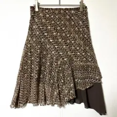オゾック 総柄シフォンフレアスカート 38 茶 アシンメトリー M 相当 iのサムネイル