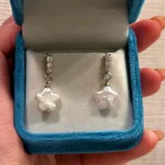 よ*ん様 ✨大人可愛い星型バロックパール＆三粒ダイヤピアス✨S925耳針