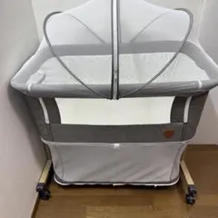 美品】HZDMJ ベビーベッド 折りたたみ 新生児用 グレー 高さ6段階