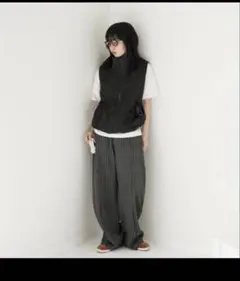 common gull products 真ん中なスラックス グレー ストライプ