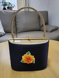 韓国製Partyバッグ 花の刺繍 黒