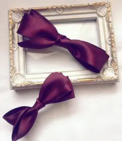 秋冬エンジ色サテンリボンバレッタ♪親子お揃いクリスマス発表会パーティ結婚式ギフト