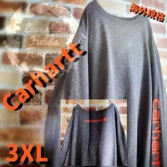 【カーハート】ロンＴ 3XL ワンポイント スリーブロゴ グレー 大きい 古着