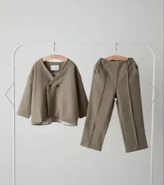 140cm ブラウン ノーカラージャケットセットアップ 黒タートル