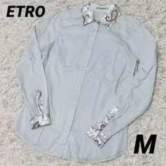 <イタリア製>エトロ　長袖シャツ　グリーン　ペイズリー　ドット　コットン　M