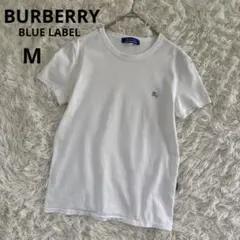BURBERRY BLUE LABEL 半袖シャツ　白T ロゴ刺繍　白　M