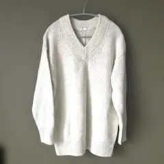 GU メランジVネックセーター　ベージュ　M