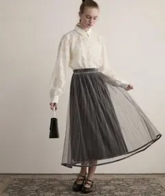 【BONLECILL noir】ベロアパイピングプリーツチュールスカート