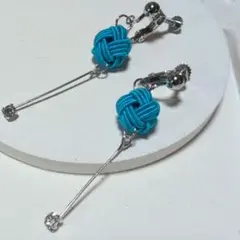 水引　玉結とクリスタルビーズのイヤリング♡